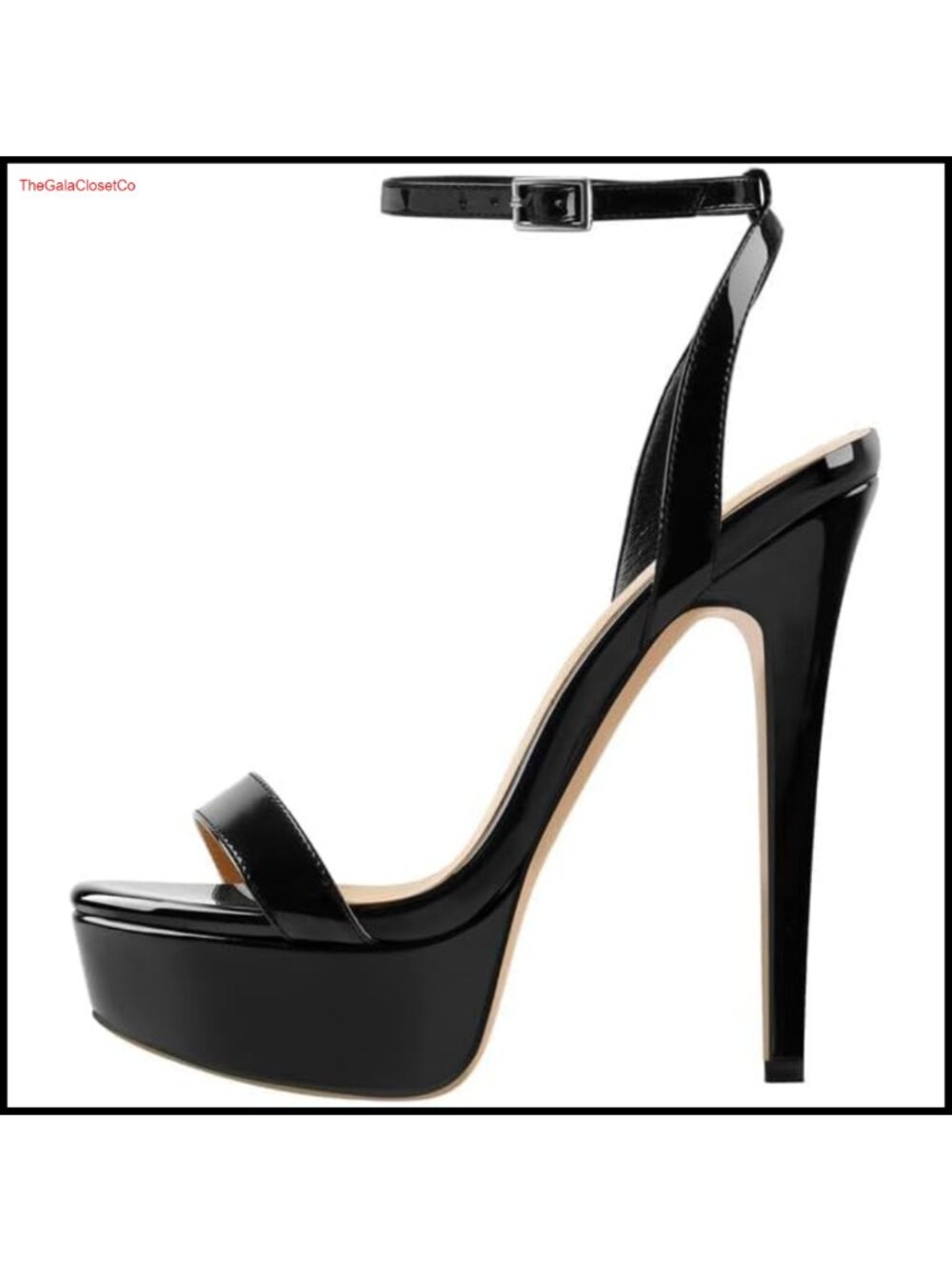 Women's Platform High Heels Round Open Toe Ankle Strap Sandals Faux Leather